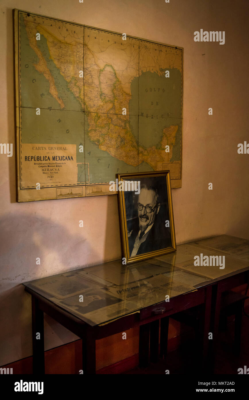 Map Of Mexico And Trotsky S Picture In The Study Room In Which He Was Murdered Leon Trotsky Museum Coyoacan Mexico City Mexico Stock Photo Alamy