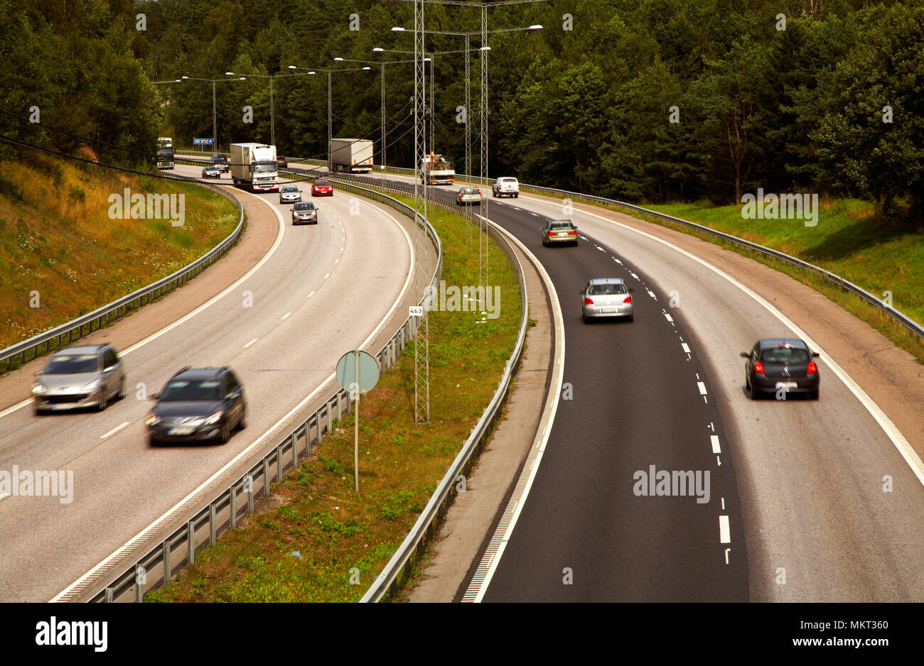Highway E4/E20 towards north in Söderälje with traffic. Stock Photo