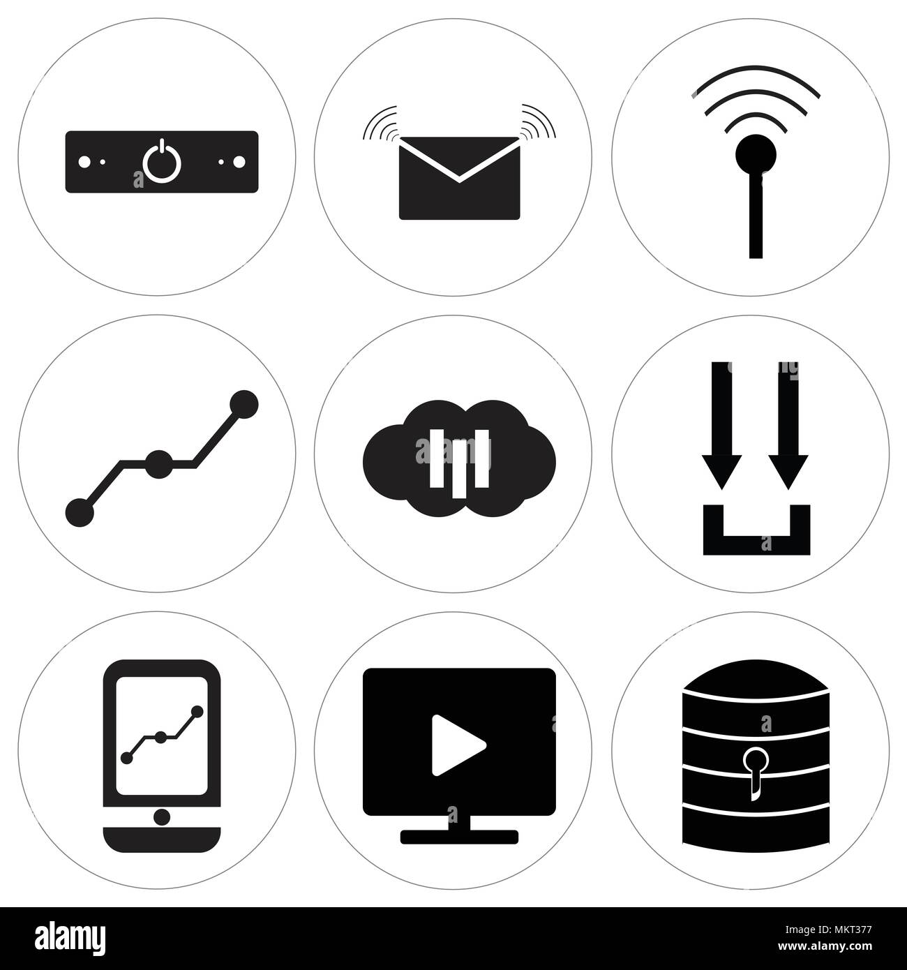 Set Of 9 Simple Editable Icons Such As Server Key, Play On Mac.