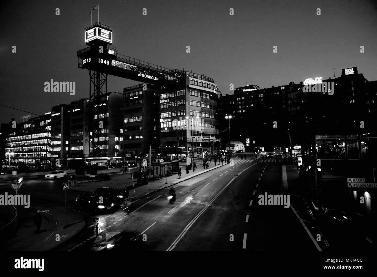 STOCKHOLM, SWEDEN - OCTOBER 5, 2011: Evening scene at 'Slussen', which is a hub for subway, suburban trains and ferries in Stockholm. Stock Photo