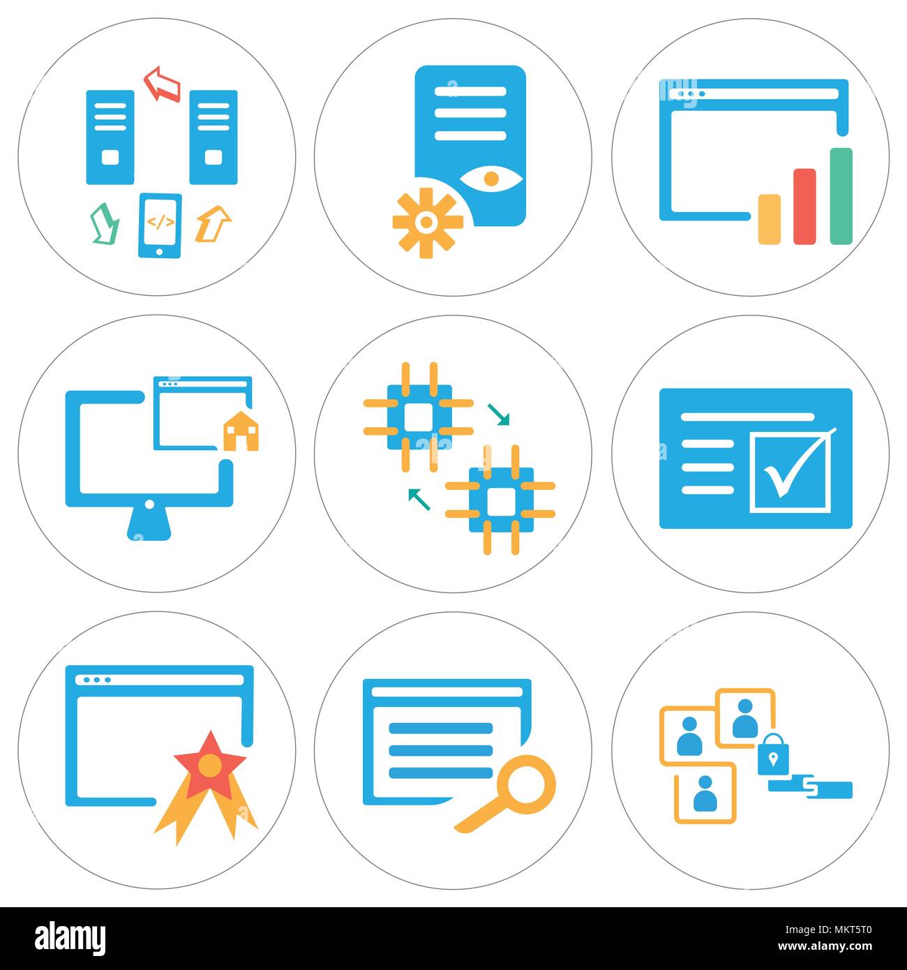 Set Of 9 simple editable icons such as User, Browser, File, Cpu, Home, Analytics, Smartphone, can be used for mobile, web Stock Vector
