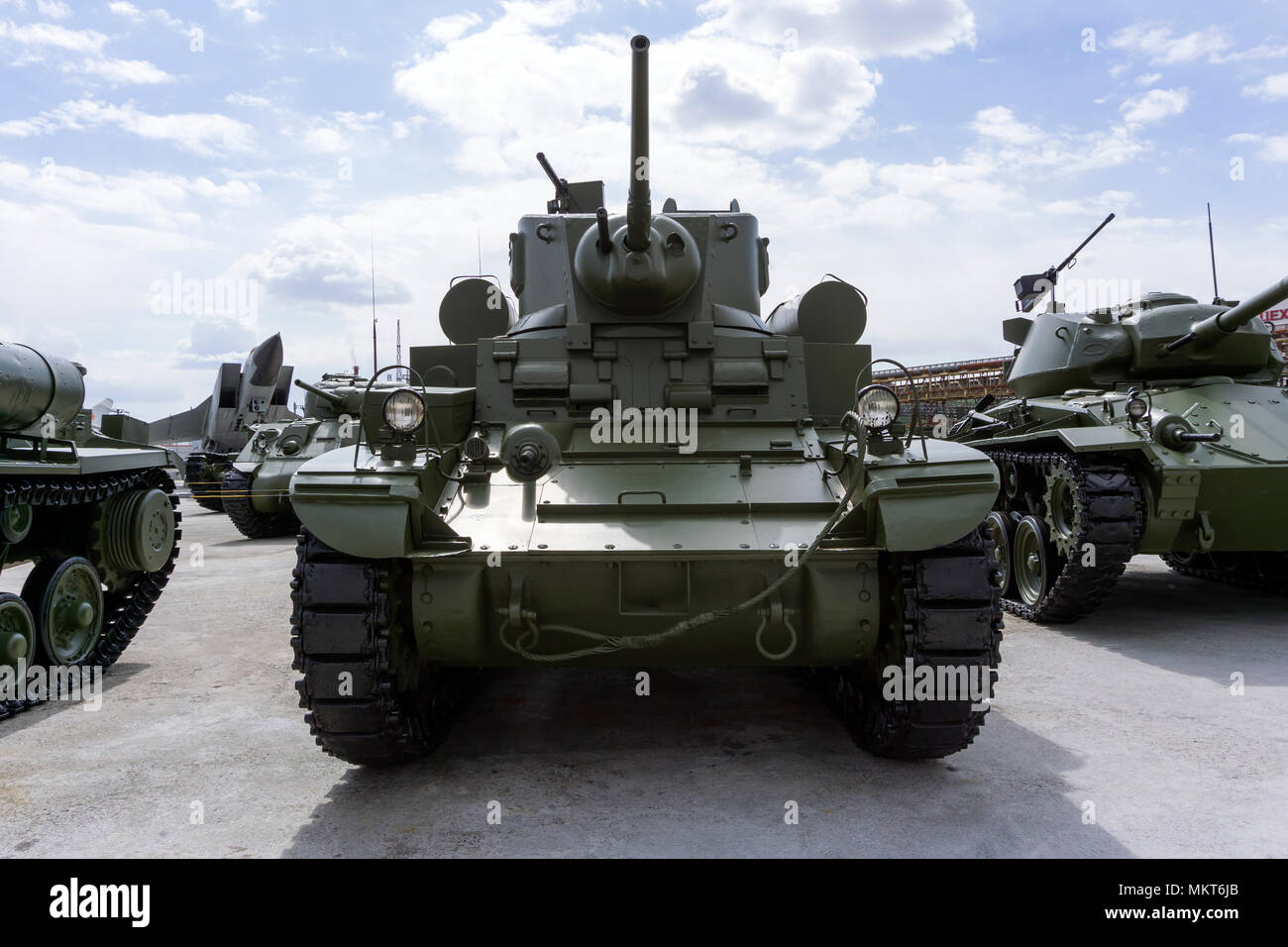 Verkhnyaya Pyshma, Russia - May 01, 2018: American light tank M3 Stuart in the museum of military equipment, front view Stock Photo