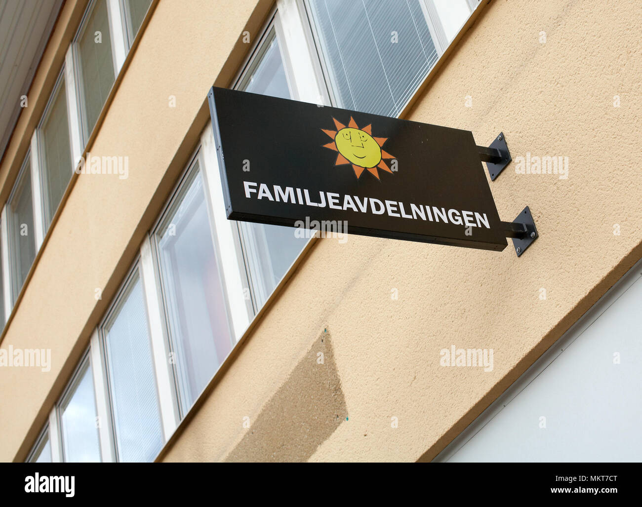 September 7, 2012: Karlstad, Sweden: Karlstad municipality, Family Division, signage and office building. Stock Photo