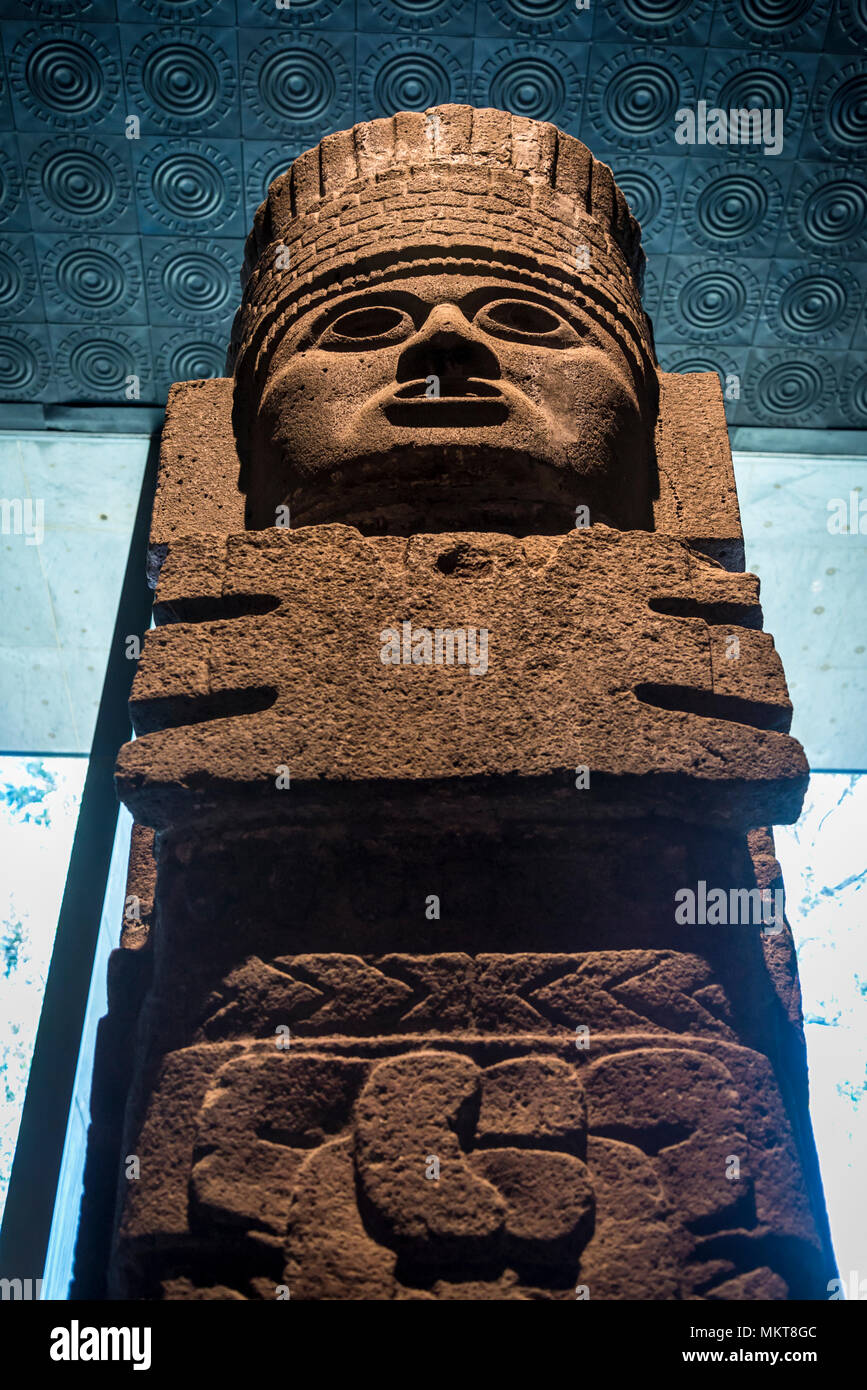 Atlantean figure, a carved stone support column from Tula, Toltec period, National Museum of Anthropology, Mexico City, Mexico Stock Photo