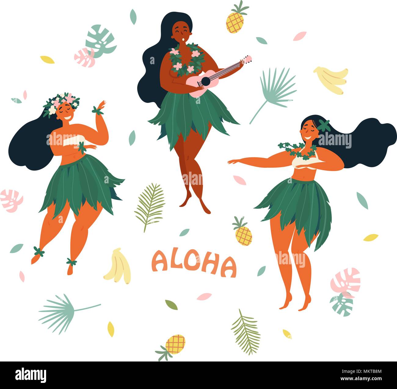 Aloha. Hawaiian holidays poster with Hula dancer Stock Vector