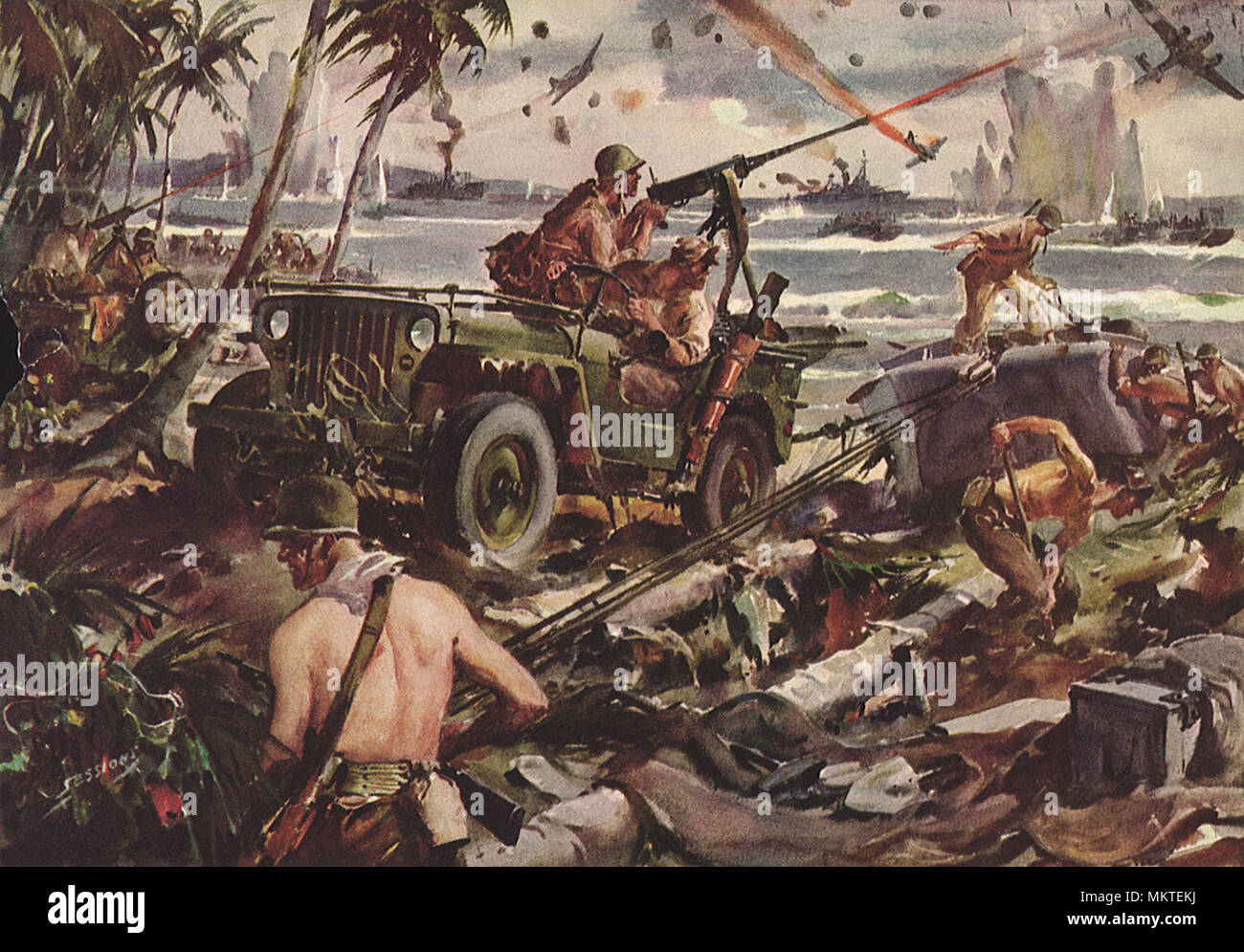 Marines battle Japanese Warplanes at Guadalcanal Stock Photo