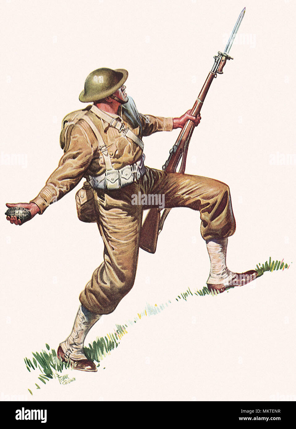 Soldier with Rifle lobs Grenade Stock Photo
