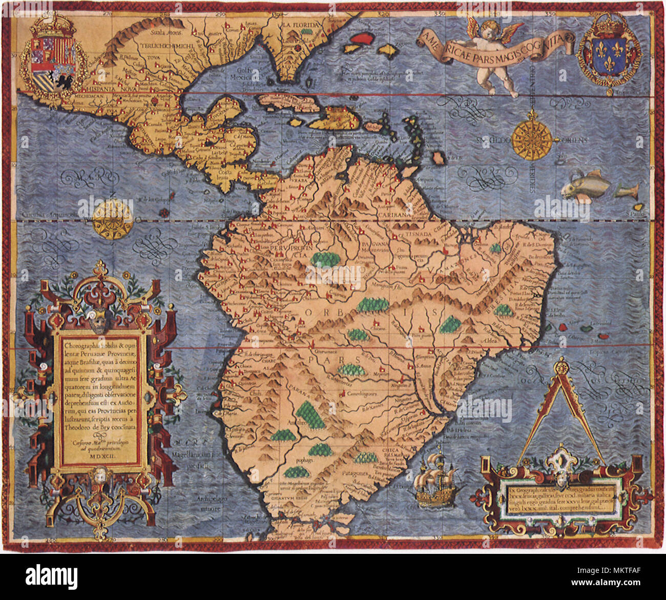 Map of South America 1592 Stock Photo