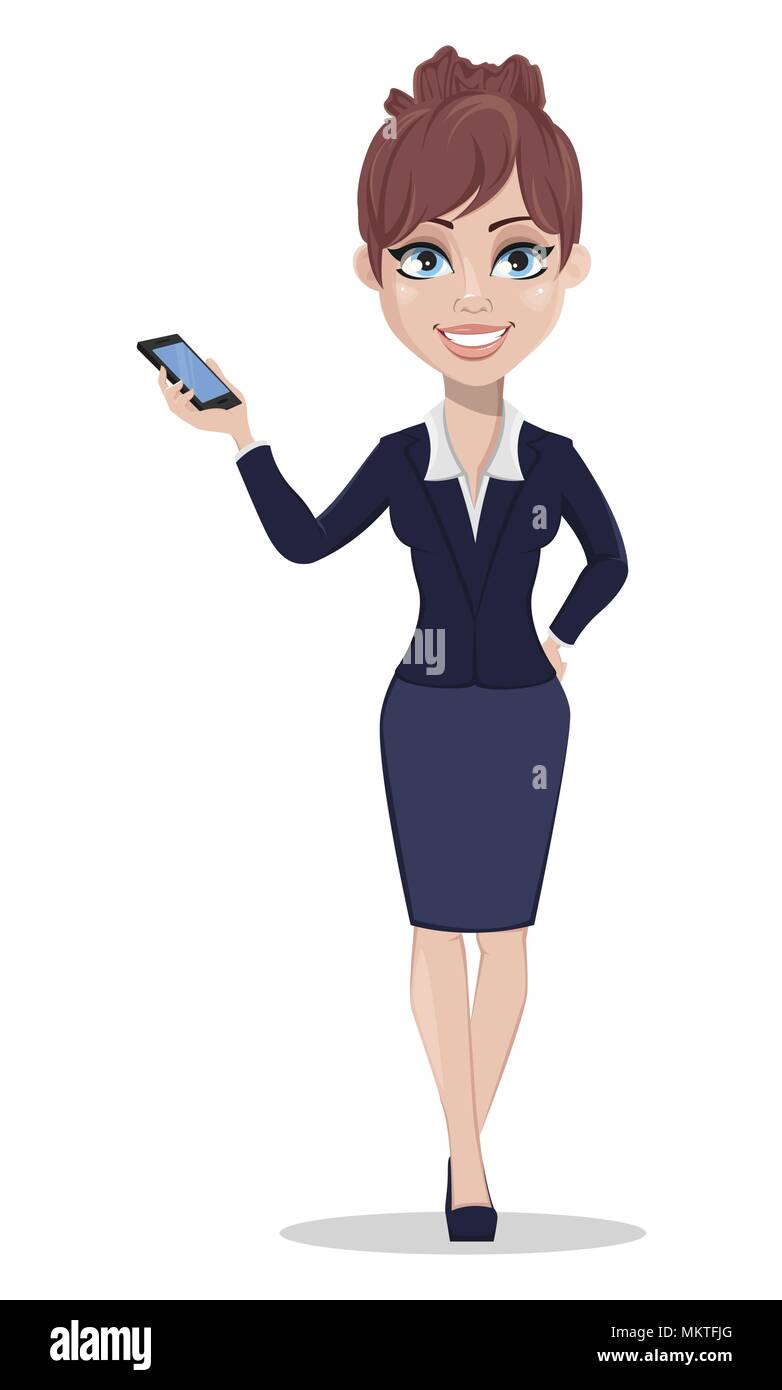 Businesswoman cartoon character. Beautiful business woman in office style  clothes showing modern smartphone. Vector illustration on white background  Stock Vector Image & Art - Alamy