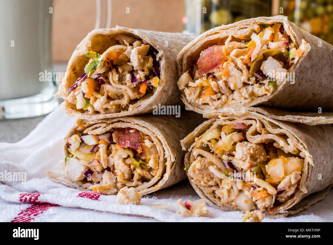Chicken shawarma durum kebab with ayran or buttermilk / Tantuni. fast food Stock Photo