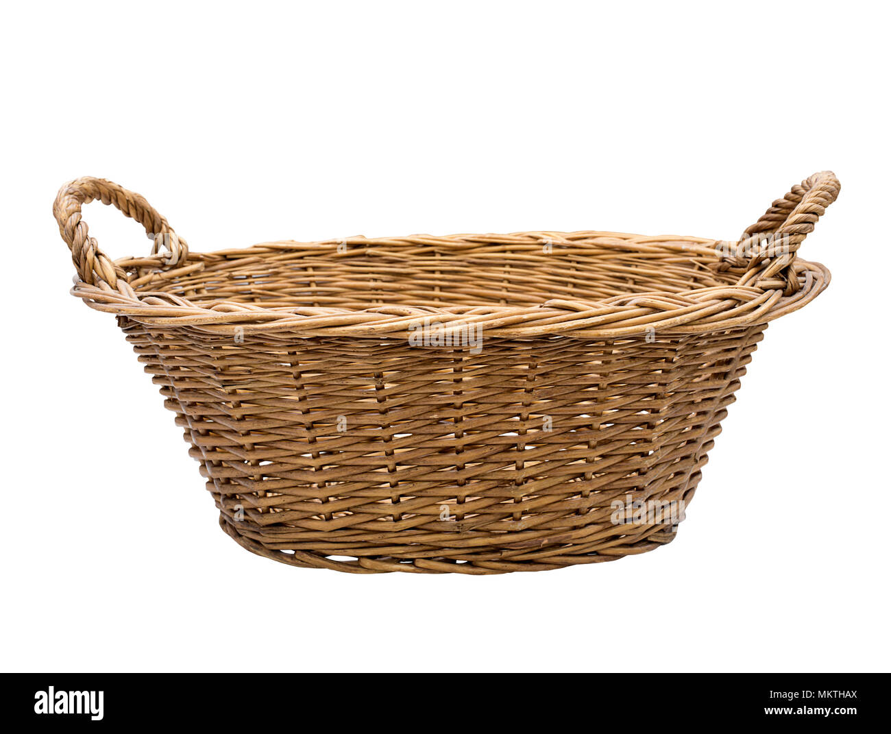 Empty wicker basket isolated on white background Stock Photo