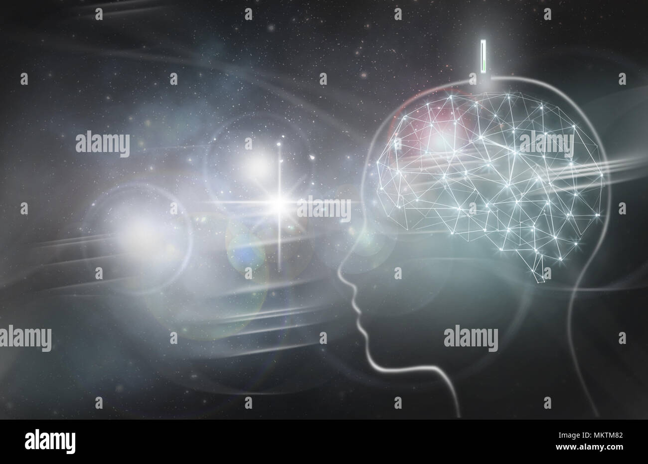 Human brain with digital implant Stock Photo