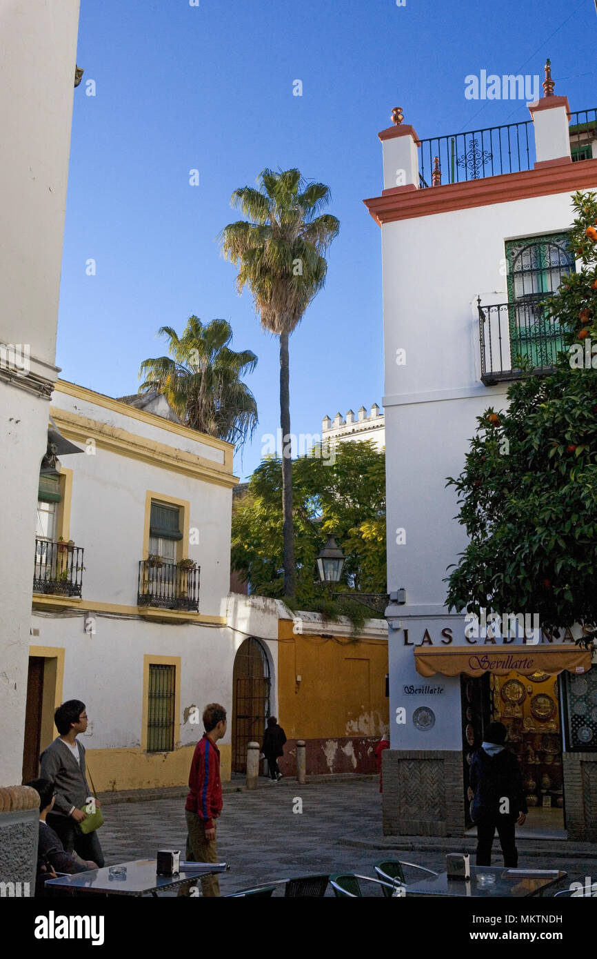 A small square (Calle Agua) in Barrio de Santa Cruz, Sevilla, Andalusia, Spain Stock Photo