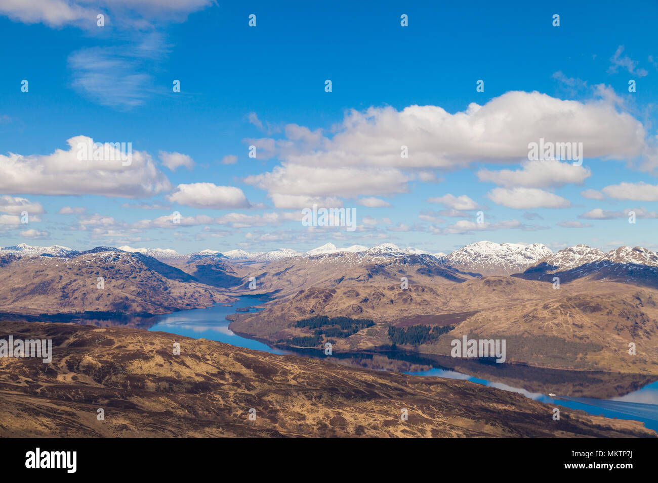 Looking down to Loch Katrine from the top of ben Venue, Trossachs Scotland Stock Photo