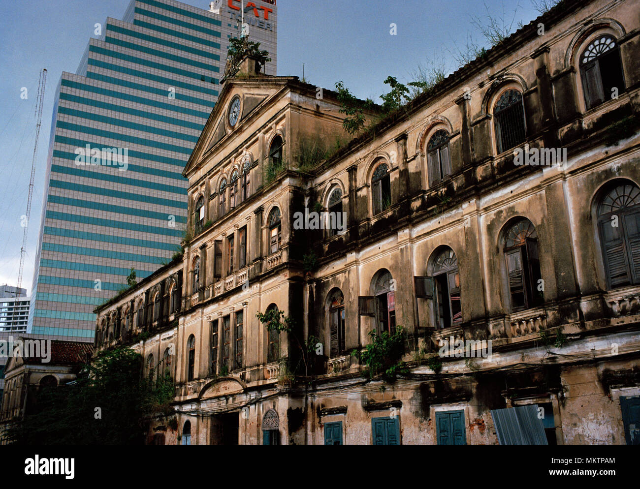 Bangkok History - The Old Customs House in the shadow of the CAT Telecom Tower in Bangkok in Thailand in Southeast Asia Far East. Travel Colonial Stock Photo