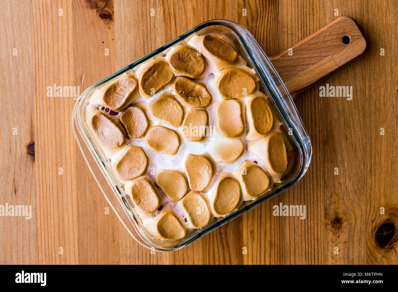 Homemade S'mores Dip / Baked Marshmallow dessert concept Stock Photo