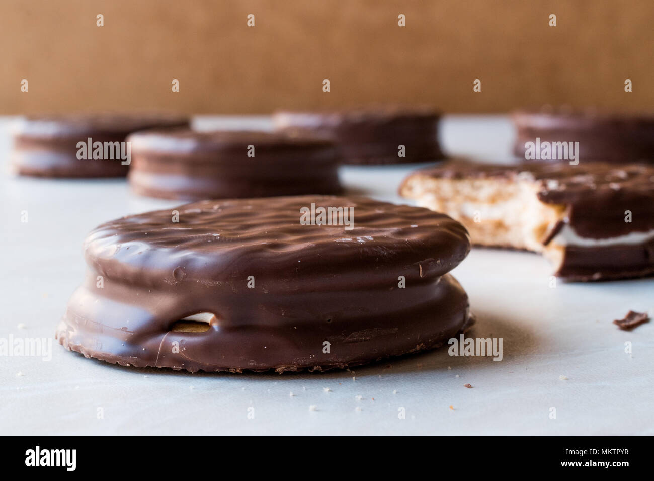 Chocolate Covered Marshmallow Biscuits Dessert Concept Stock Photo Alamy