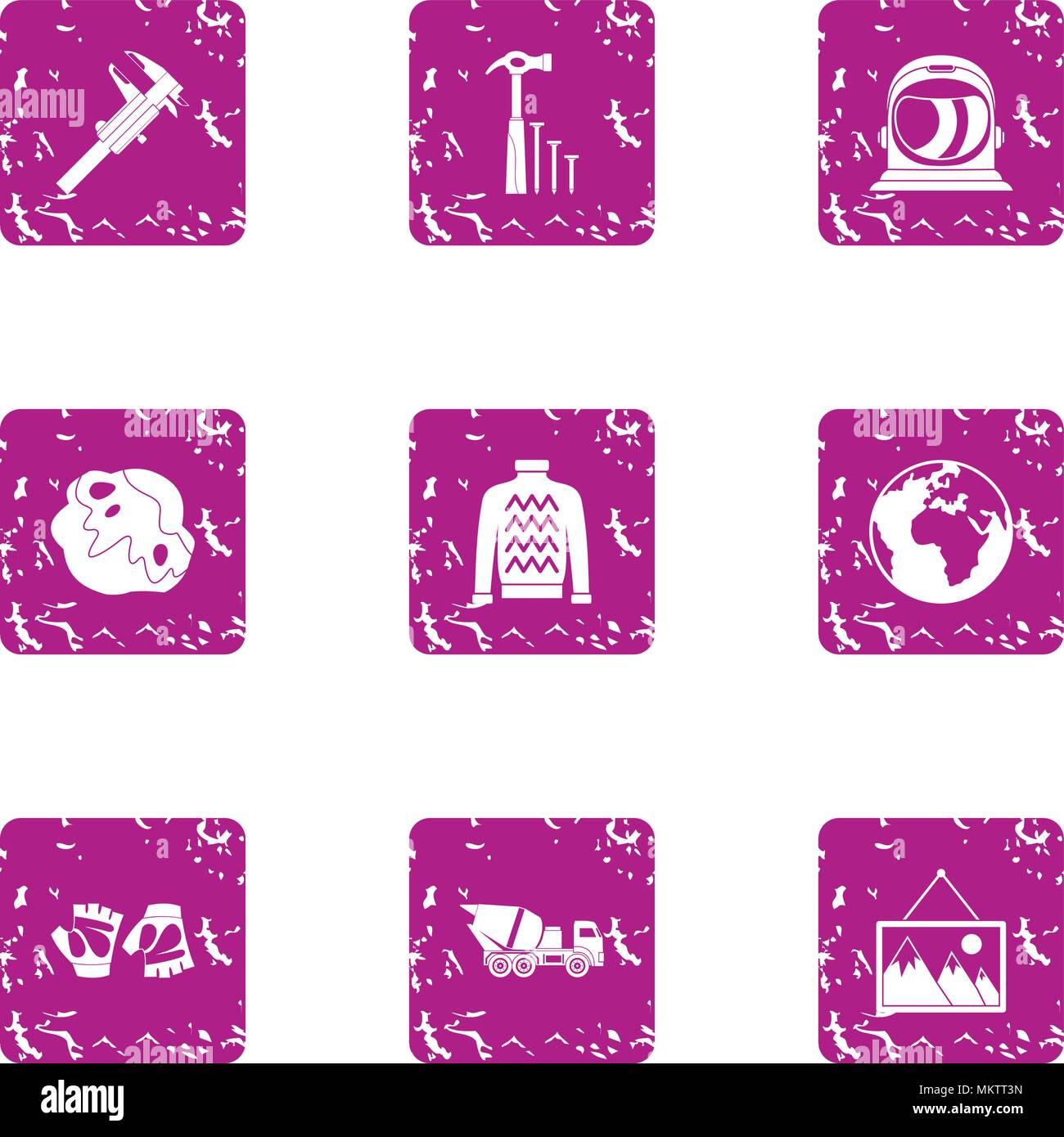 Working mood icons set, grunge style Stock Vector