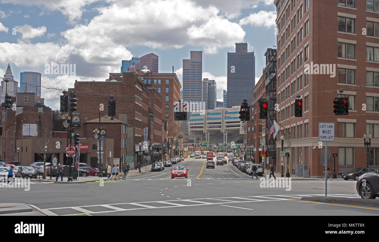 Approaching downtown Boston, Massachusetts, USA from Charlestown. Stock Photo