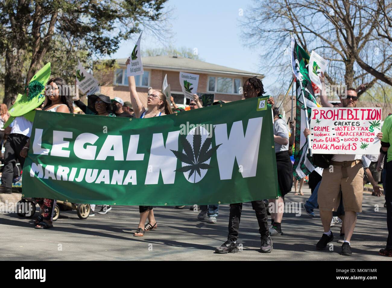 A group demanding the legalization of marijuana at the May Day parade and festival in Minneapolis, Minnesota, USA. Stock Photo