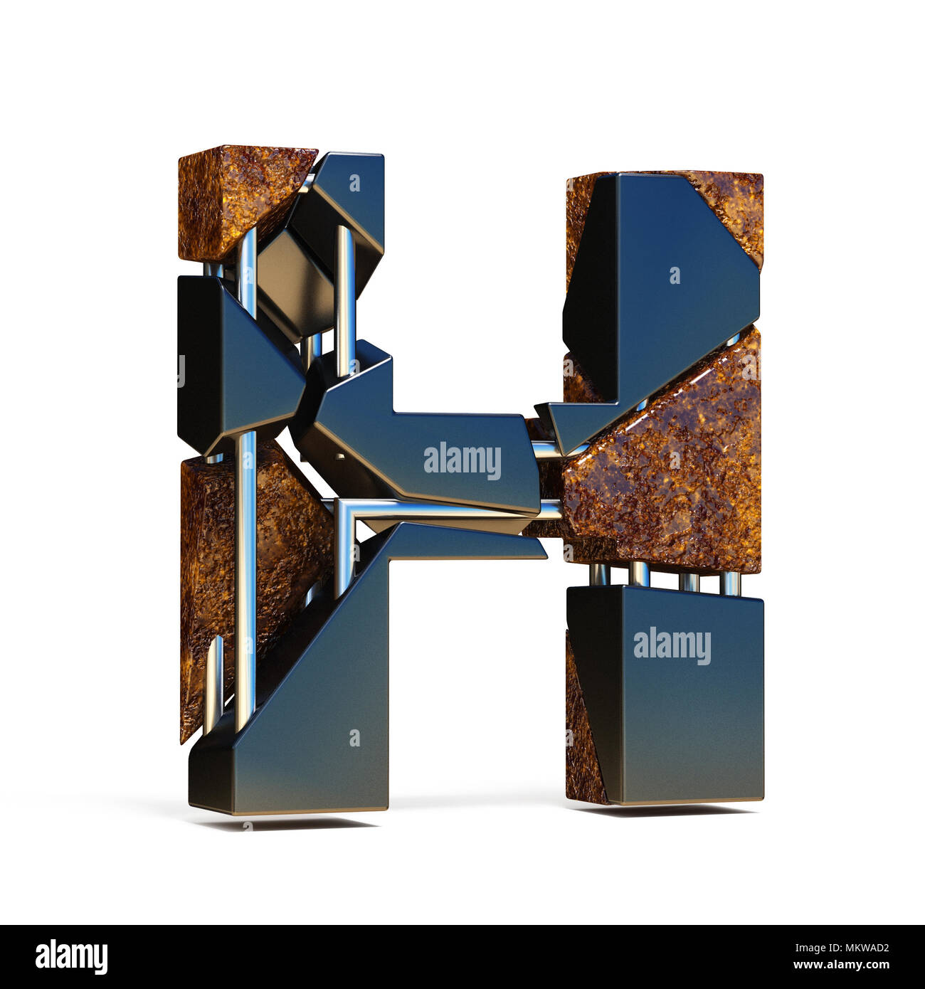 Black brown fracture font LETTER H 3D rendering illustration isolated ...