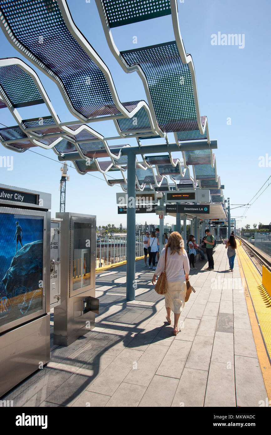 Metro Rail line station at Culver City, CA Stock Photo