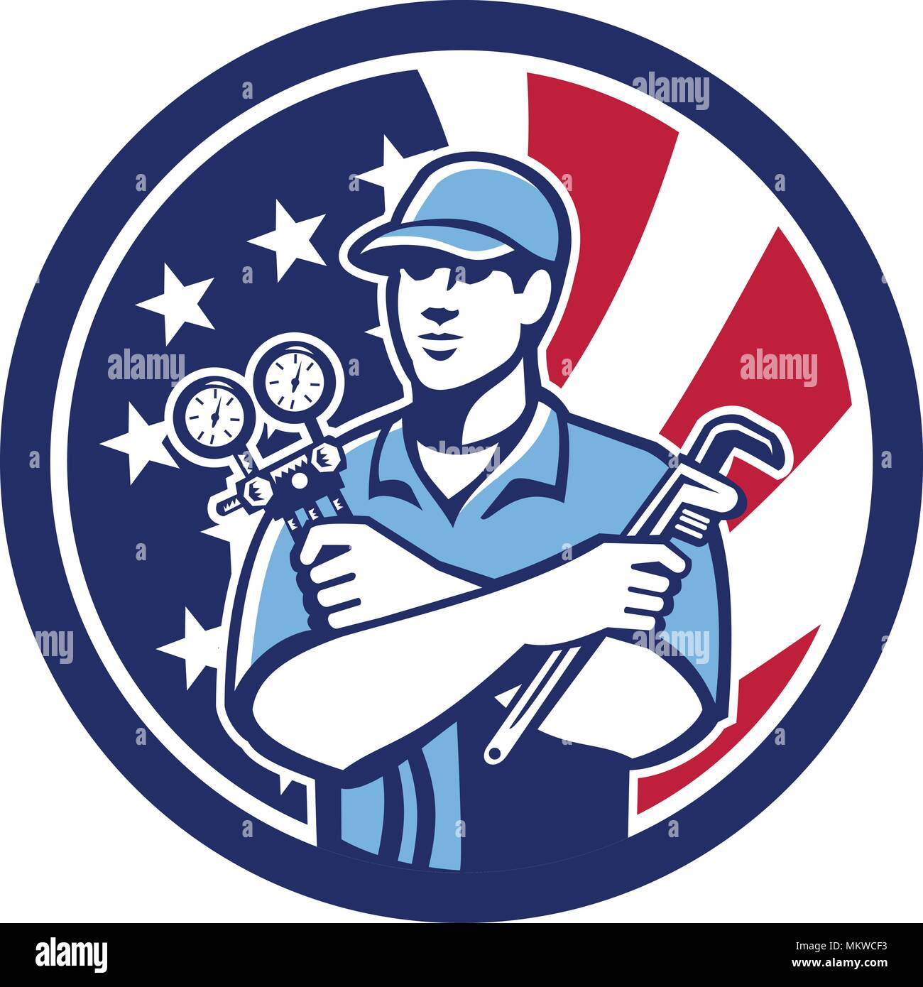 Icon retro style illustration of an American air conditioning or air