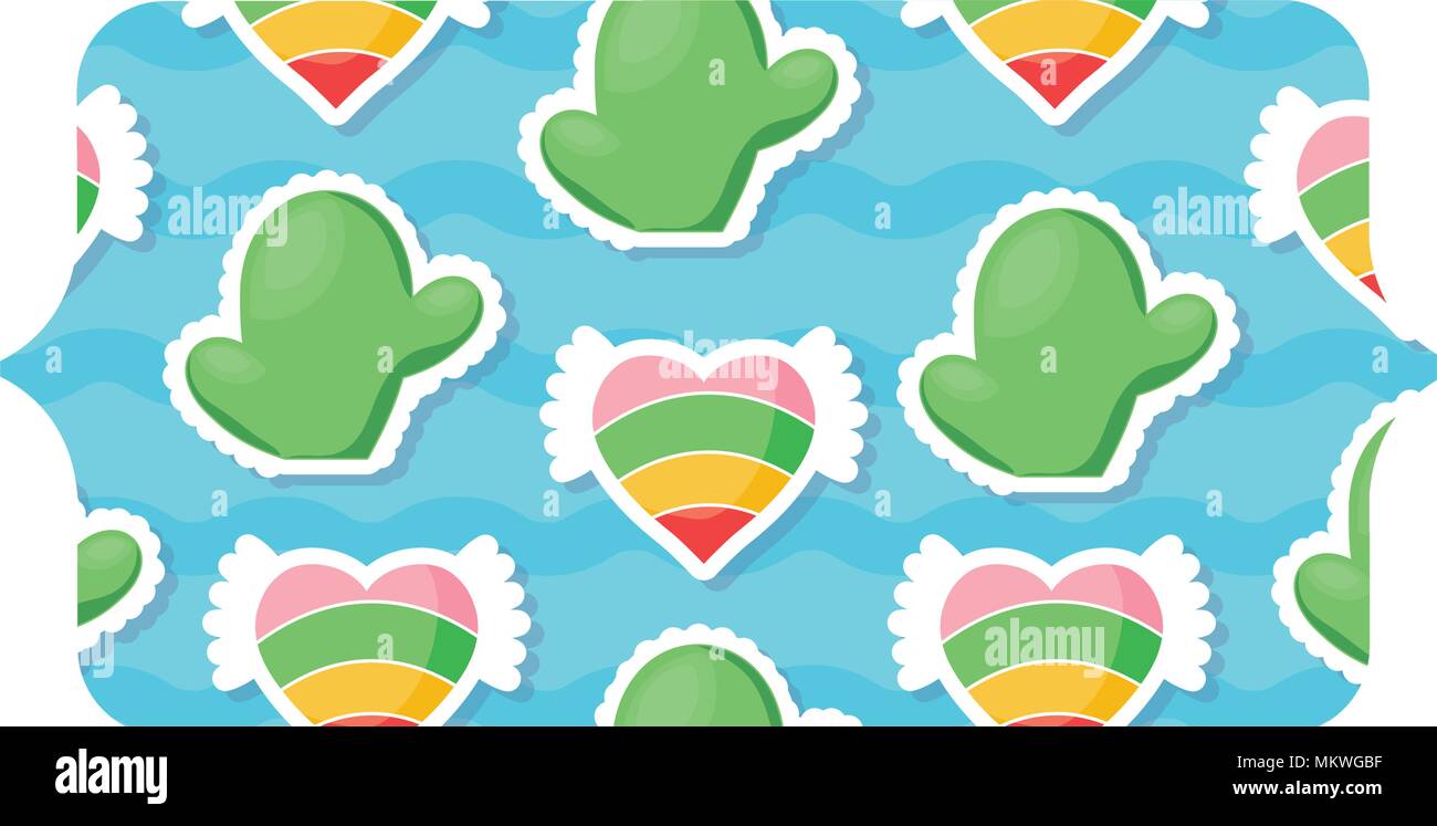 banner with cactus and hearts pattern over white background, colorful ...