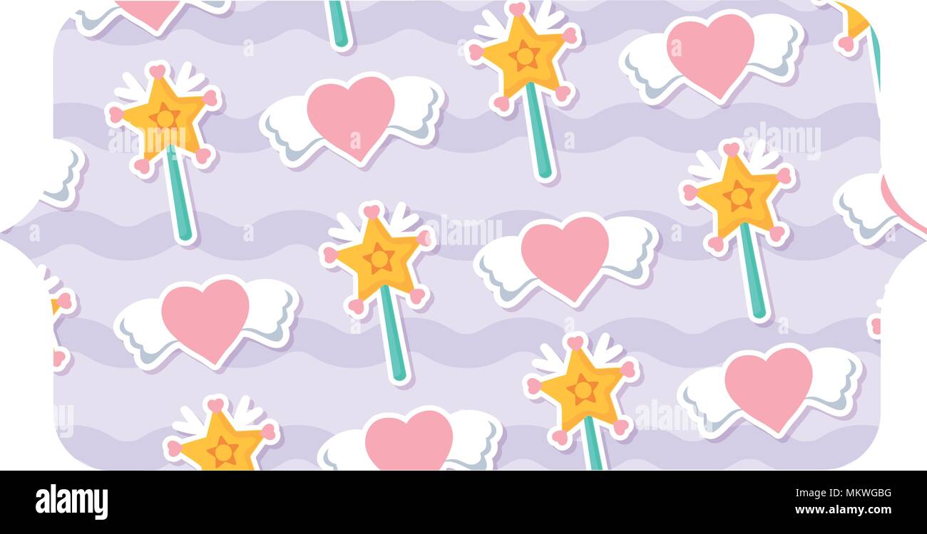 banner with magic wand and hearts pattern, colorful design. vector ...