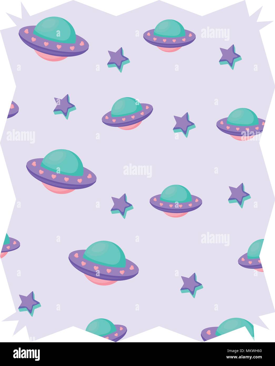 abstract frame with ufo and stars pattern over white background, vector ...