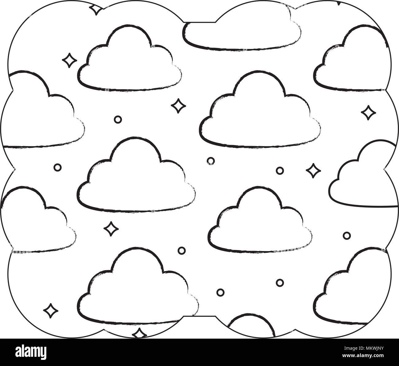 decorative frame with clouds pattern over white background, vector ...