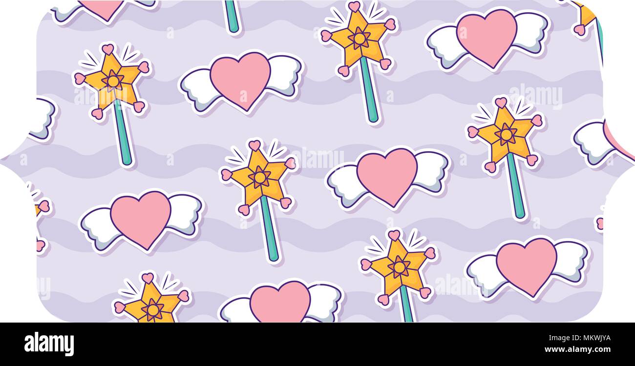 banner with magic wand and hearts pattern, colorful design. vector ...