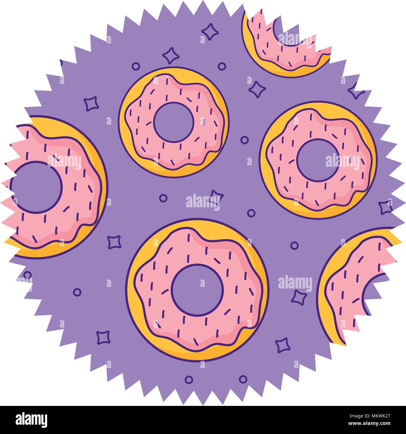 seal stamp with donuts pattern over white background, colorful design