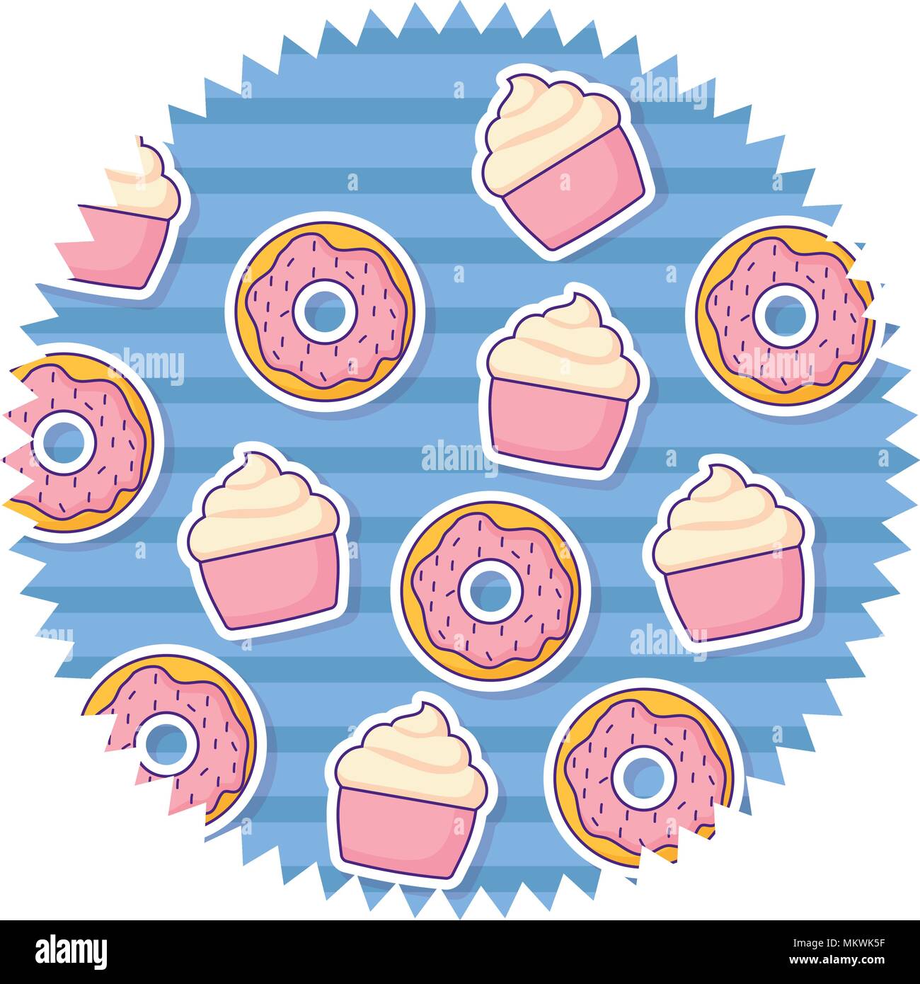 seal stamp with donuts pattern over white background, colorful design