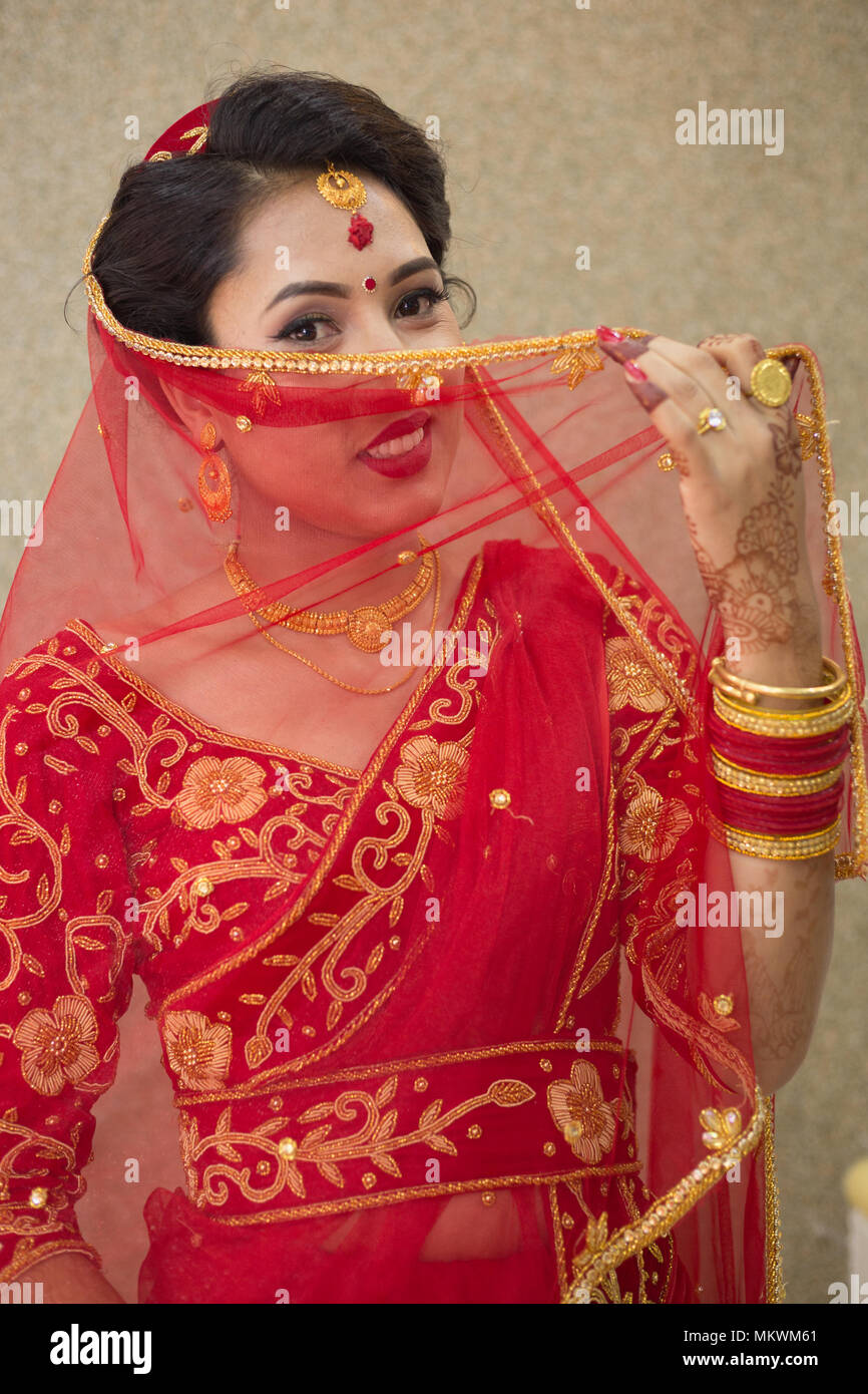 Beautiful Nepali Bride With Wedding Dress And Make Up At The