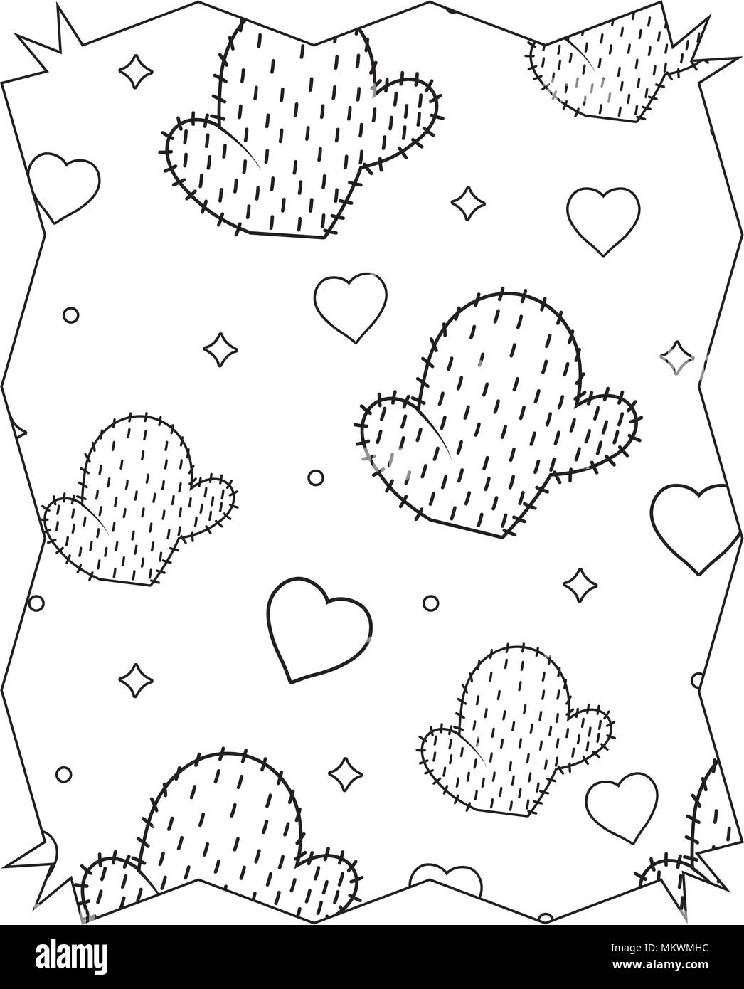 abstract frame with cactus and hearts pattern over white background, vector illustration Stock Vector