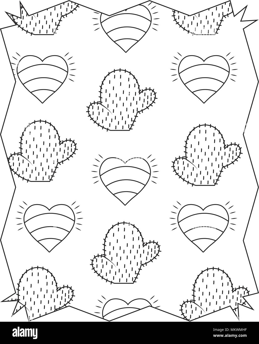 abstract frame with cactus and hearts pattern over white background, vector illustration Stock Vector