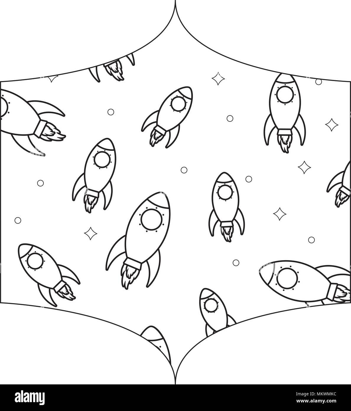 decorative frame with space rockets pattern over white background ...