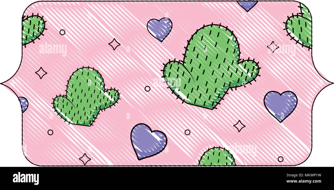 banner with cactus and hearts pattern over white background, colorful ...