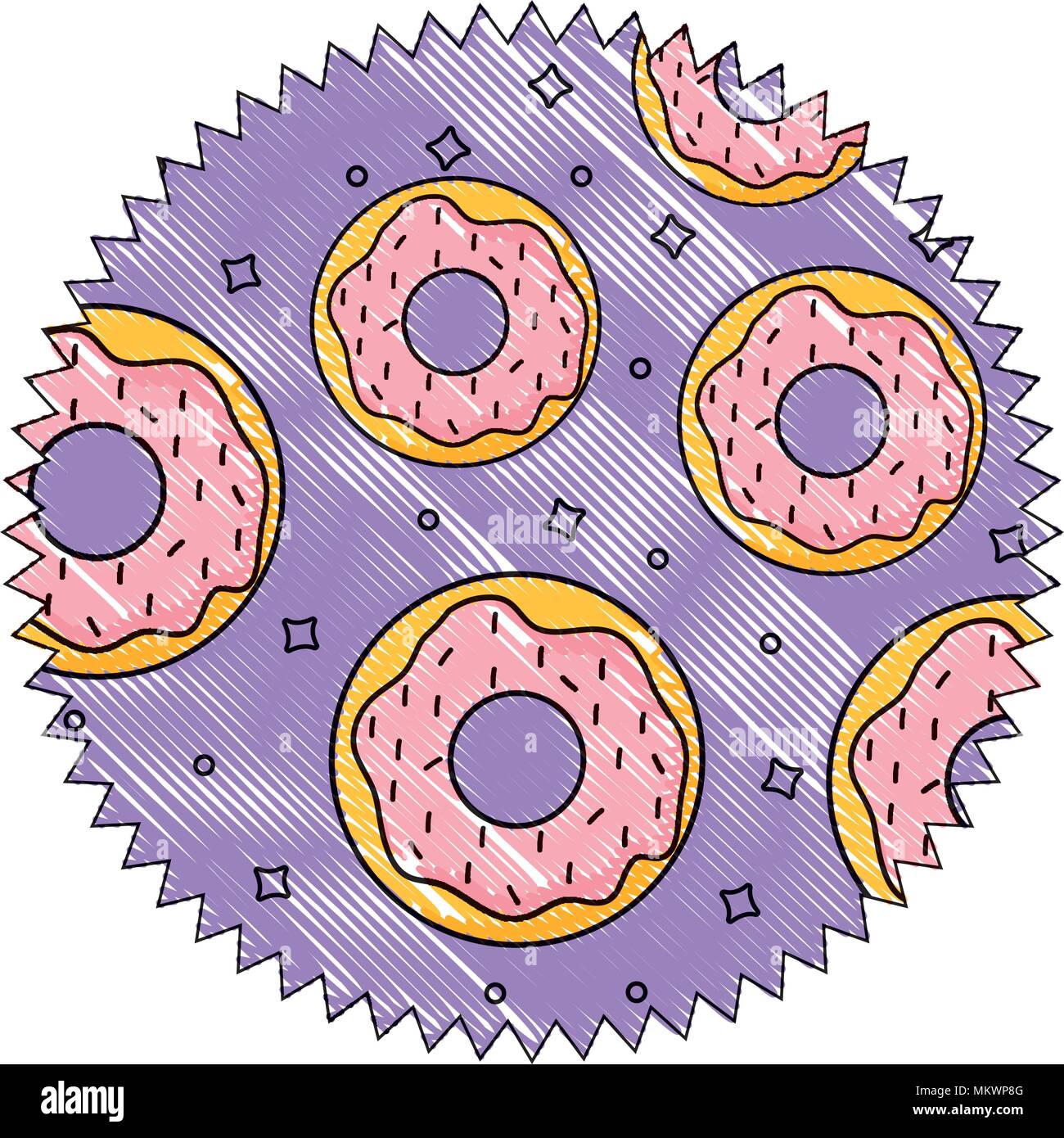 seal stamp with donuts pattern over white background, colorful design