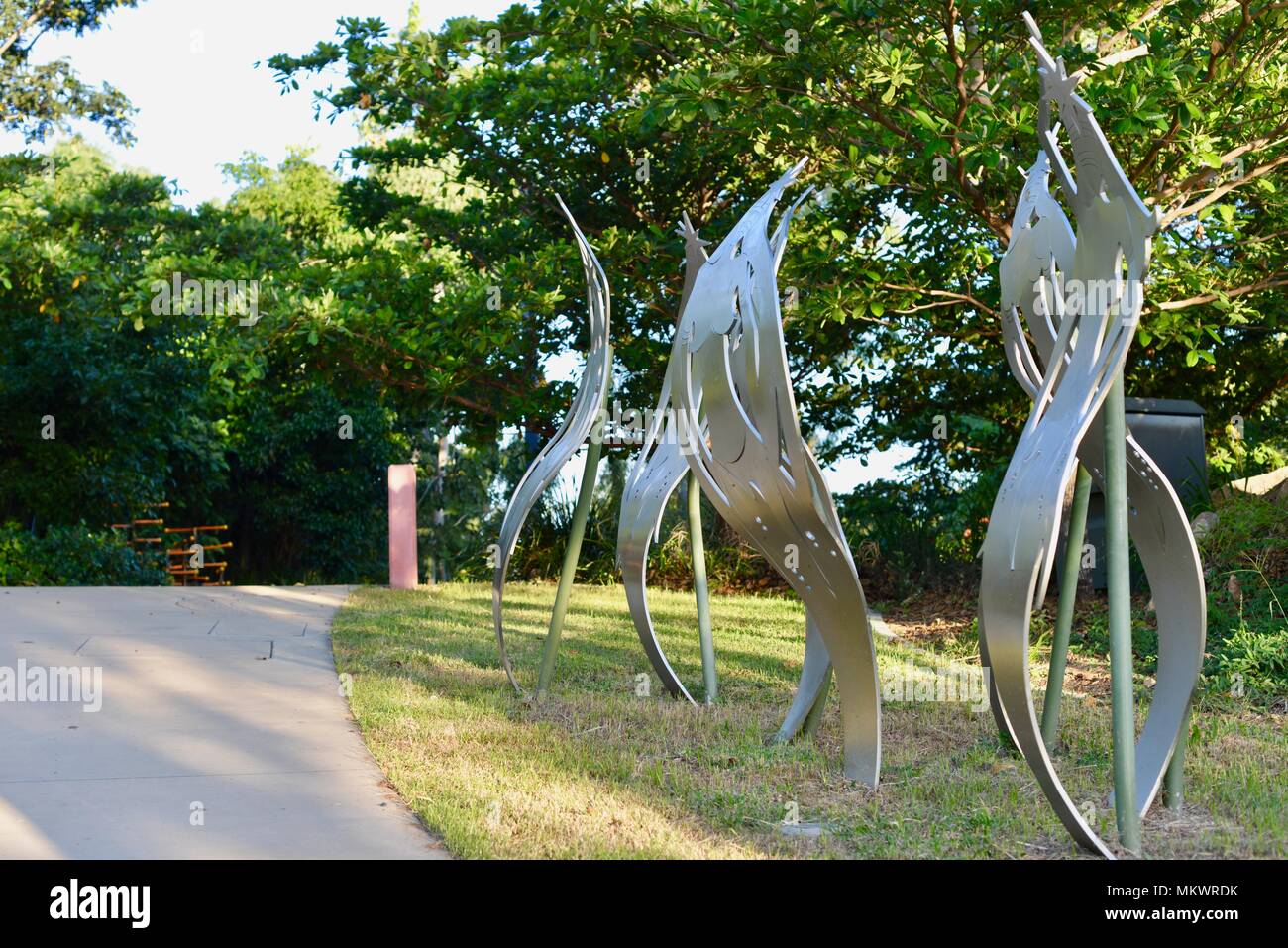 Stainless steel sculpture next to a path, Artwork at Jezzine barracks, Kissing point fort
