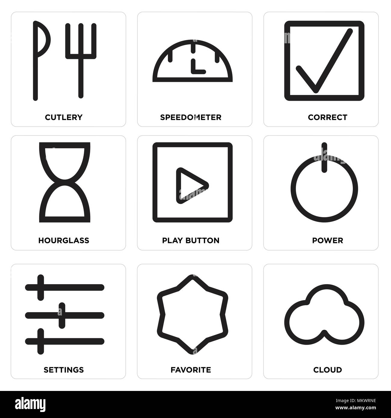 Set Of 9 simple editable icons such as Cloud, Favorite, Settings, Power ...