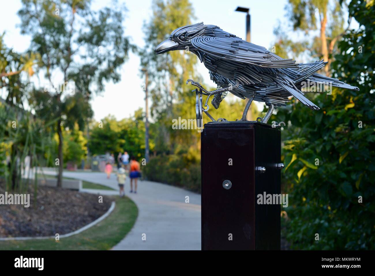 Stainless steel wire sculptures of ravens crows birds, Artwork at