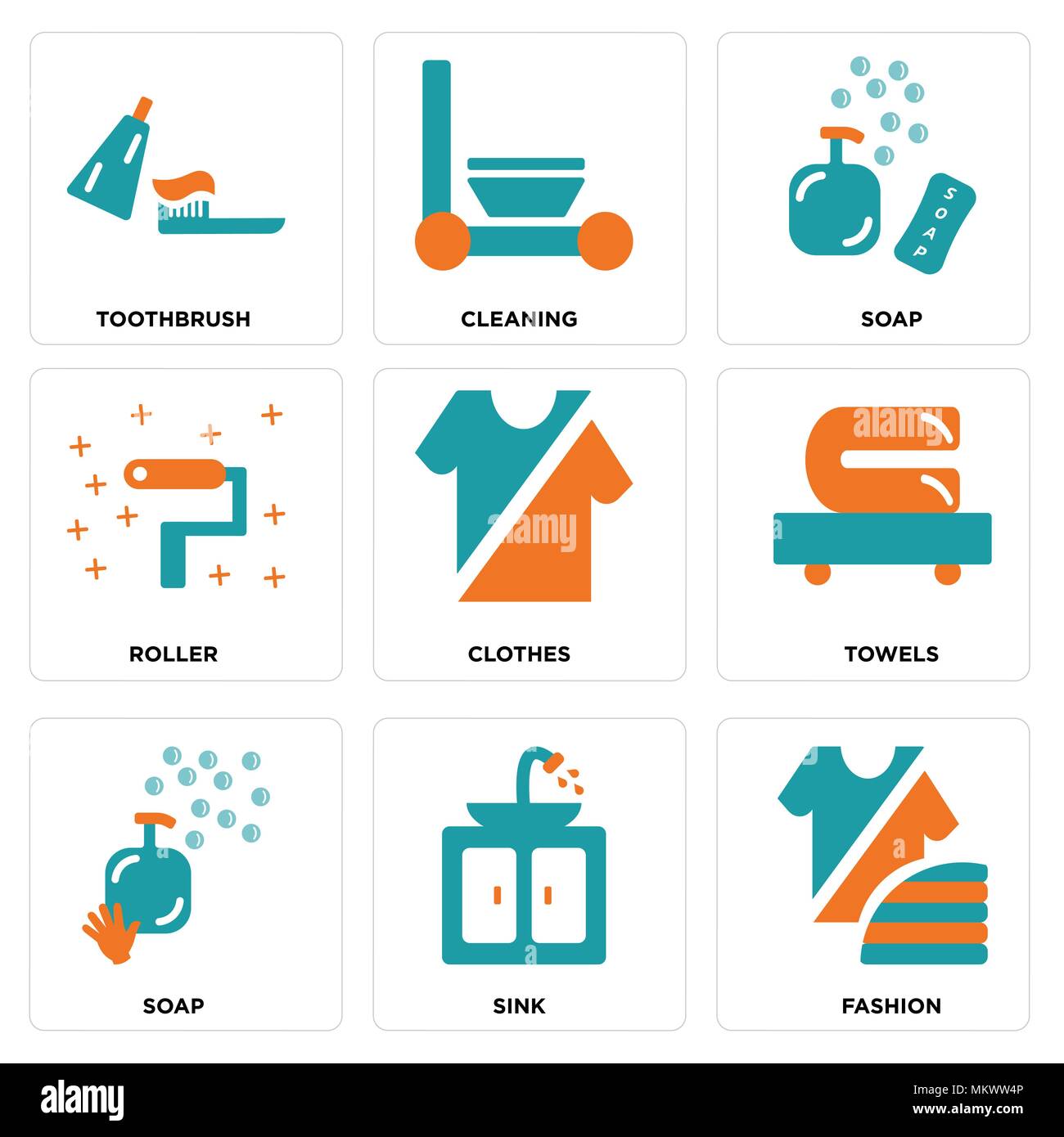 Set Of 9 simple editable icons such as Fashion, Sink, Soap, Towels