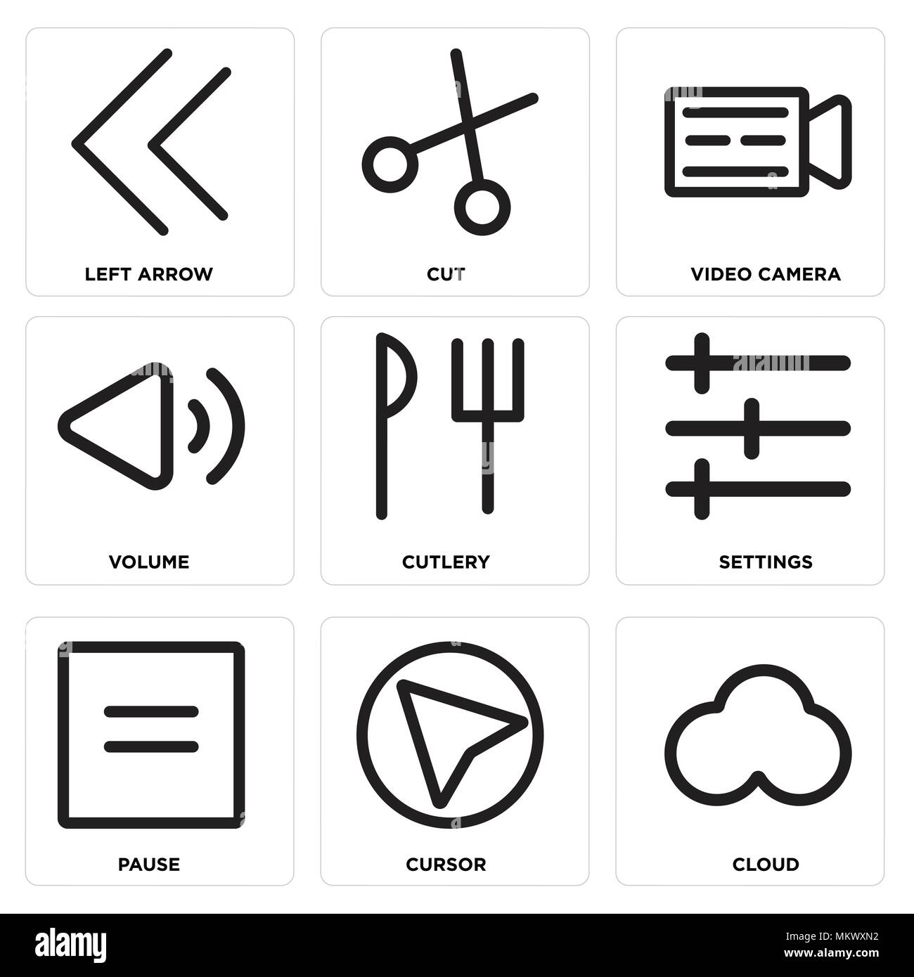 Set Of 9 simple editable icons such as Cloud, Cursor, Pause, Settings ...