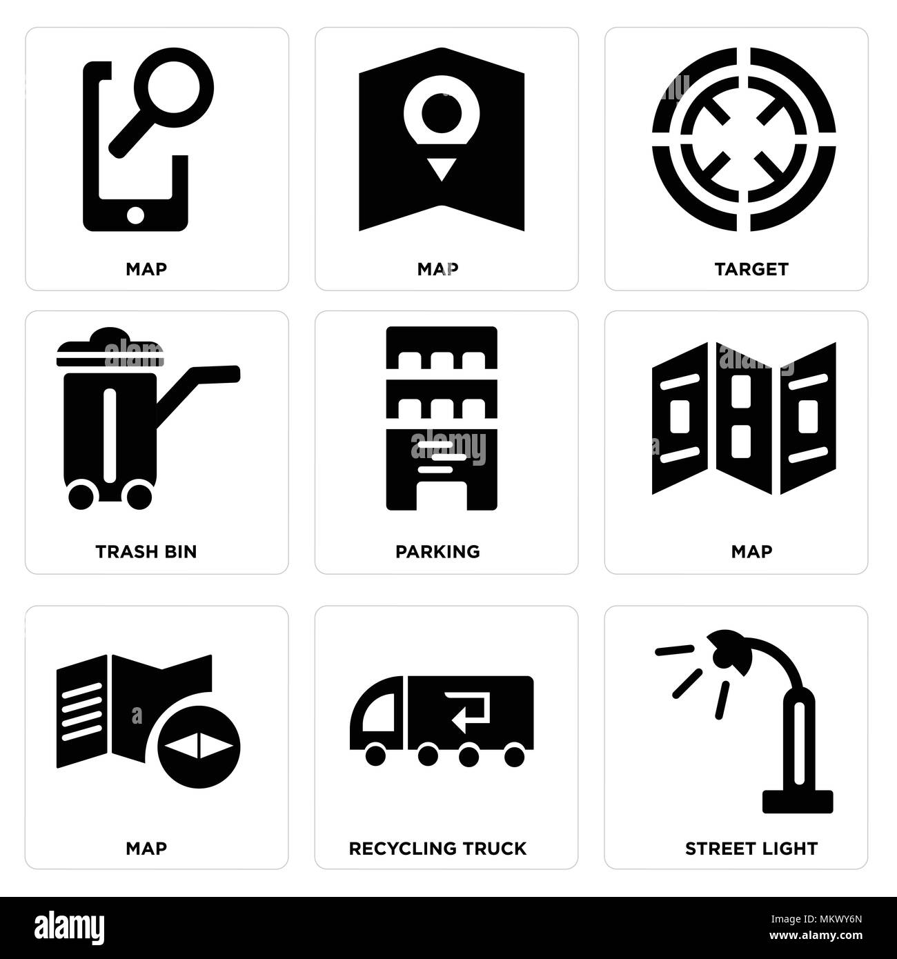 Set Of 9 simple editable icons such as Street light, Recycling truck ...