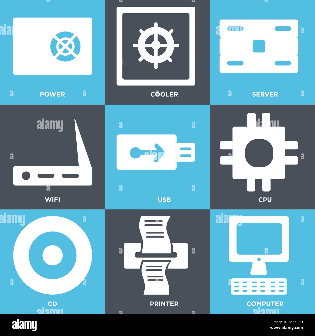 Set Of 9 simple editable icons such as Computer, Printer, Cd, Cpu, Usb ...
