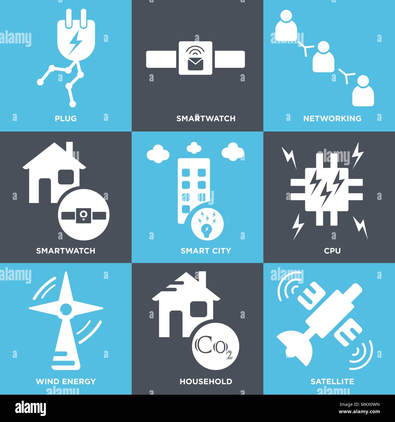 Set Of 9 simple editable icons such as Satellite, Household, Wind ...