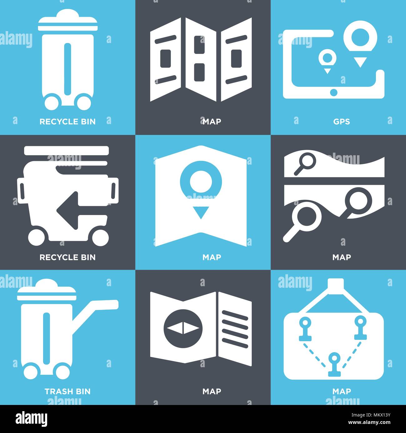 Set Of 9 simple editable icons such as Map, Trash bin, Recycle Gps, can ...
