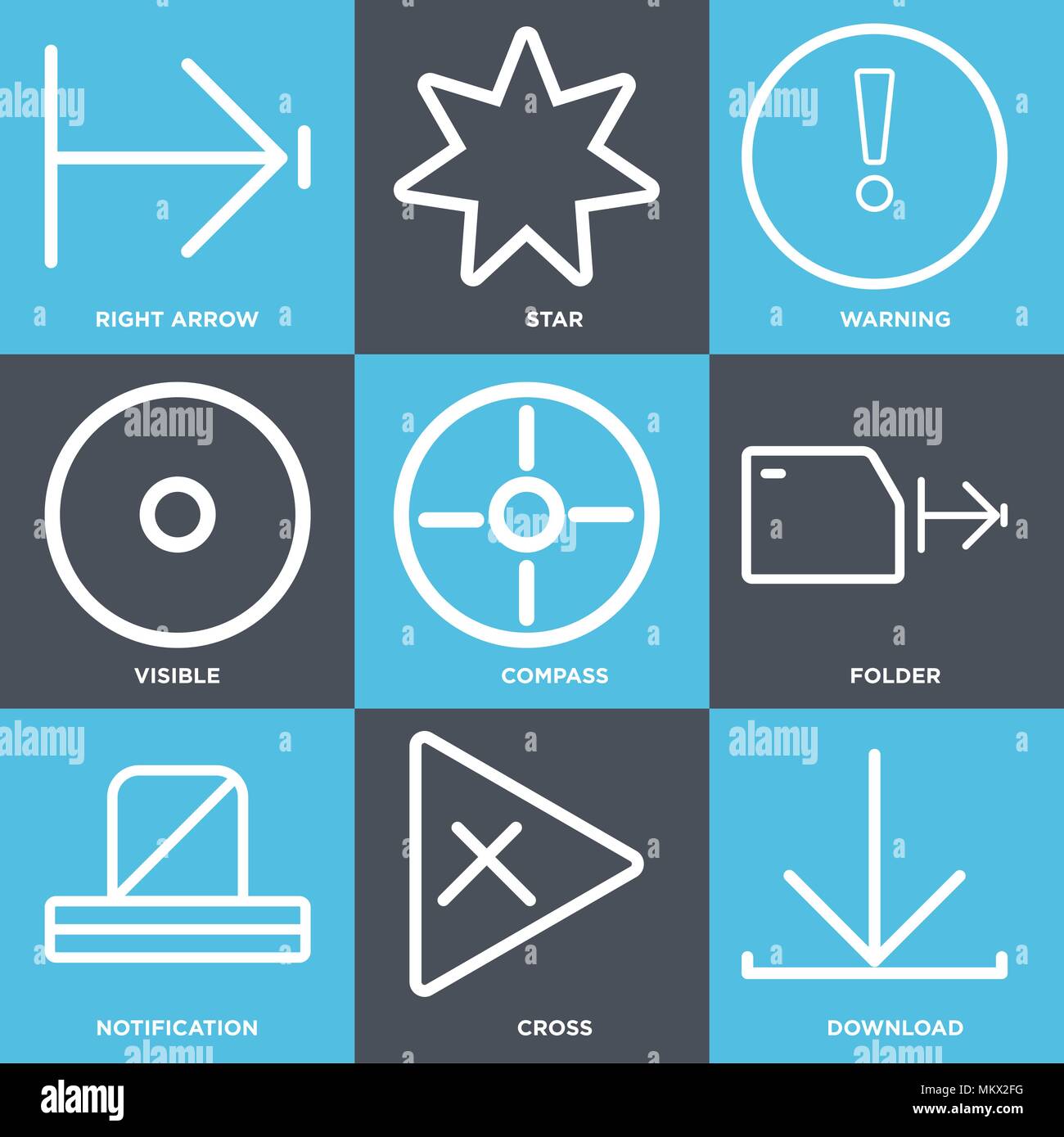 Set Of 9 simple editable icons such as Download, Cross, Notification ...